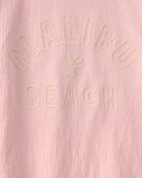 Girls 'Malibu Beach' Crinkle Top - Pink