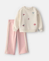 Toddler Girl 2-Piece Bow Fleece Long-Sleeve Top & Pant Set - Pink/Cream