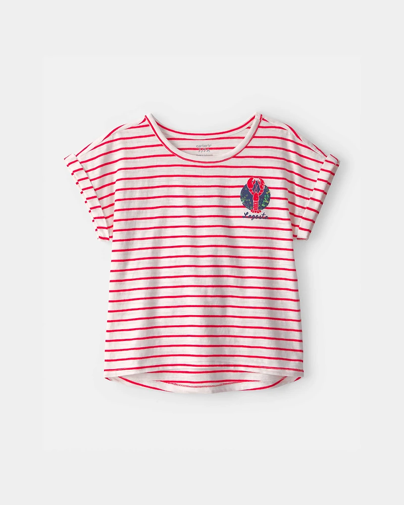 Girls Lobster Striped Top - Red/Ivory