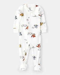 Baby Boy Helicopter Print DreamPlush Snug Fit Long-Sleeve 2-Way Zip 1-Piece Pyjamas - White
