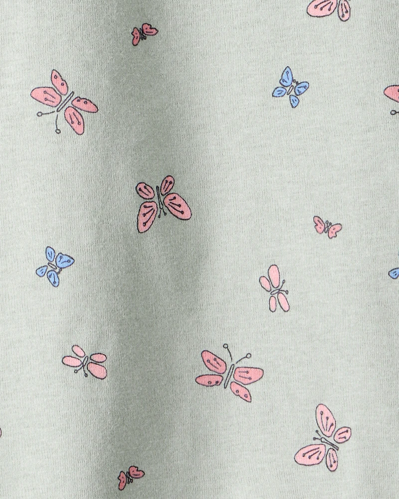Toddler Girl Butterfly Print Long Sleeve Tee - Green
