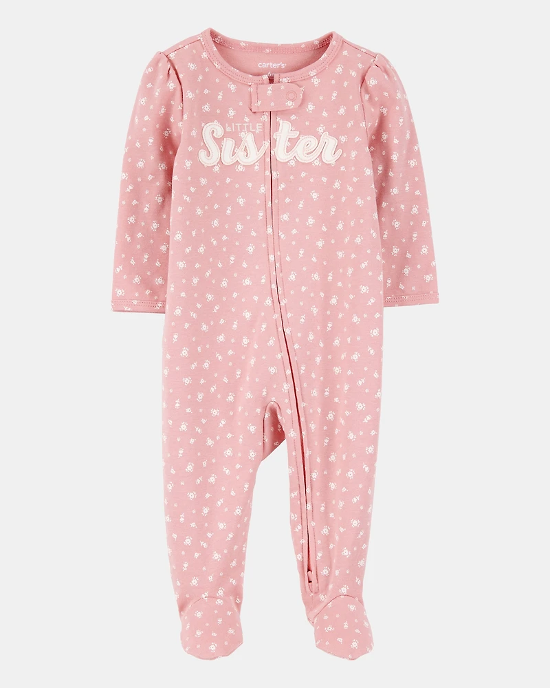 Baby Girl Little Sister 2-Way Zip Cotton Sleeper pyjamas