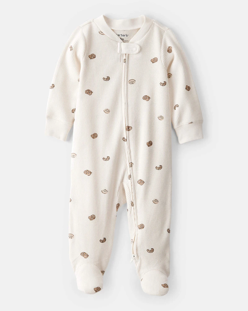 Baby Pastry Print Cotton Long-Sleeve Snug Fit Sleeper - Cream