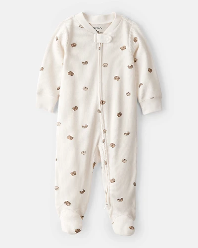 Baby Pastry Print Cotton Long-Sleeve Snug Fit Sleeper - Cream