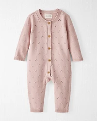 Baby Girl Organic Cotton Sweater Knit Pointelle Jumpsuit