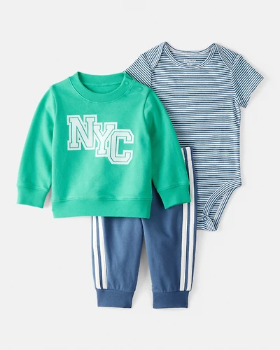 Baby Boy 3-Piece NYC Pullover Outfit Set - Green