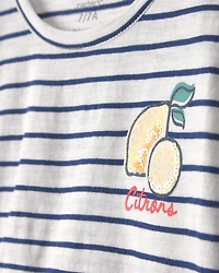 Girls Lemon Striped Top - Blue/Ivory