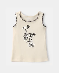 Toddler Girl Flamingo Embroidered Tank Top - Cream