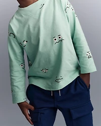 Toddler Boy Emotions Long Sleeve Relaxed Graphic Tee - Green