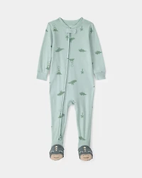 Toddler Dinosaur 100% Cotton Snug Fit 1-Piece Pyjama Set - Green