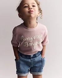 Toddler Girl 'Buongiorno, Bonjour' Rolled Cuff Tee - Light Pink