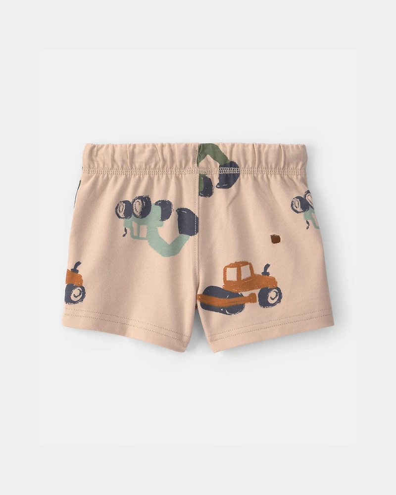 Baby Boy Construction French Terry Shorts - Tan