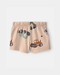 Baby Boy Construction French Terry Shorts - Tan