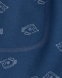 Toddler Boy Fish French Terry Shorts - Blue