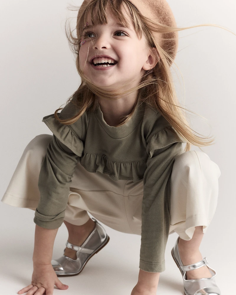 Toddler Girl Wide Leg Pocket Pant - Cream