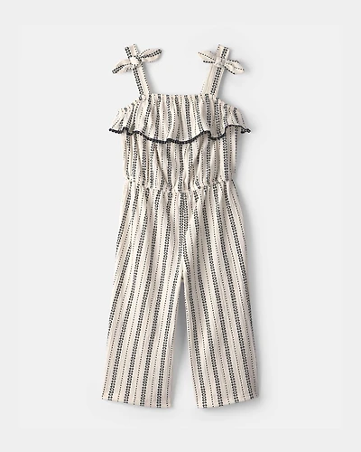 Toddler Girl Striped Ruffle Jumpsuit - Cream