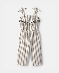 Toddler Girl Striped Ruffle Jumpsuit - Cream