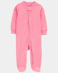 Baby Girl Heart Print Loose Fit Long-Sleeve 2-Way Zip Sleeper - Pink