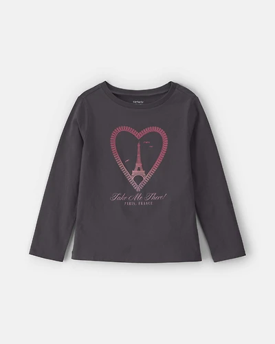Girls Paris Heart Long-Sleeve Graphic Tee - Black