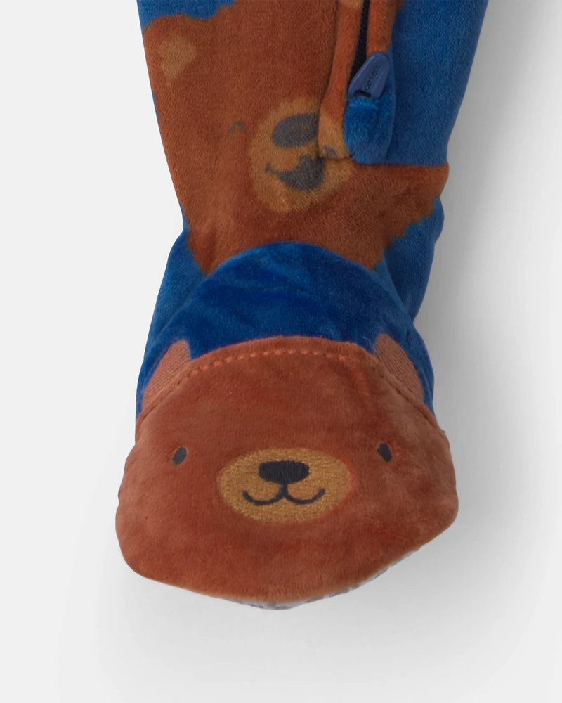 Toddler Boy 1-Piece Bear DreamPlush Snug Fit Footed Pyjama - Navy Blue