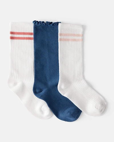 Girls 3-Pack Crew Socks - White/Navy