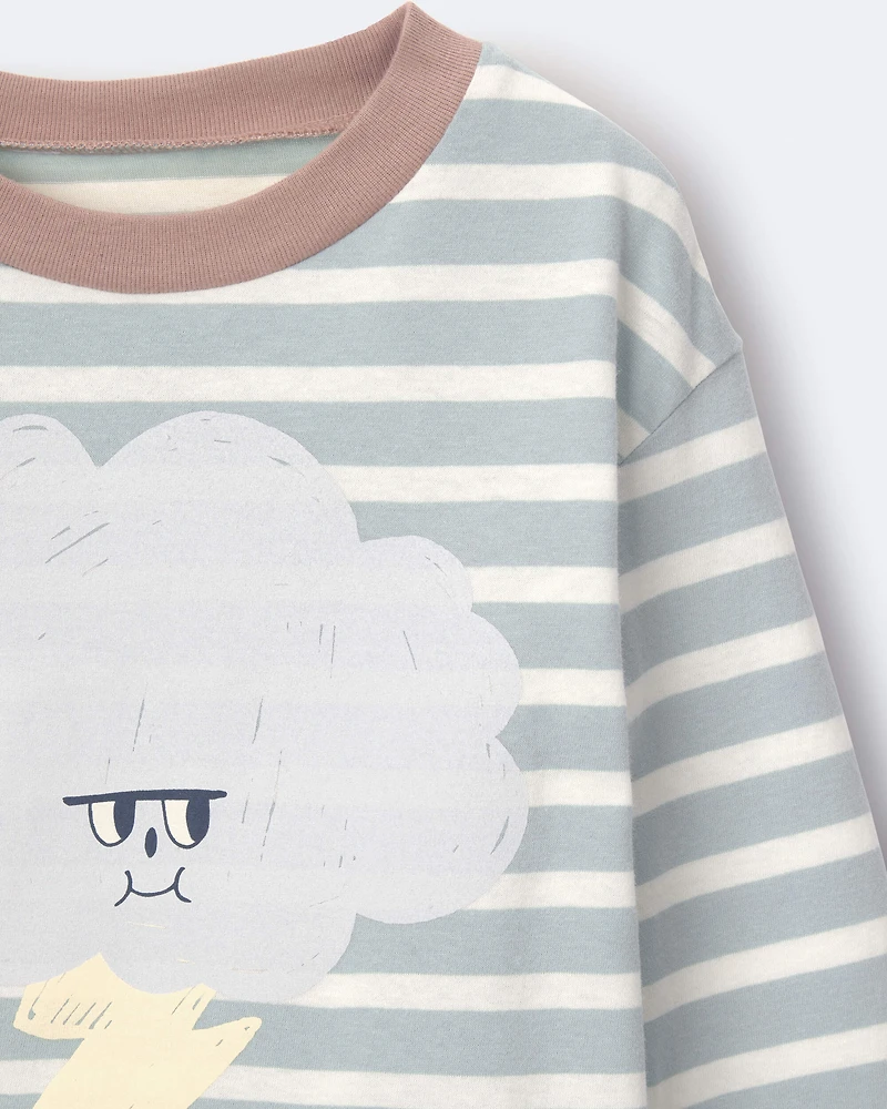 Toddler Striped Storm Long-Sleeve Relaxed Graphic Tee - Teal
