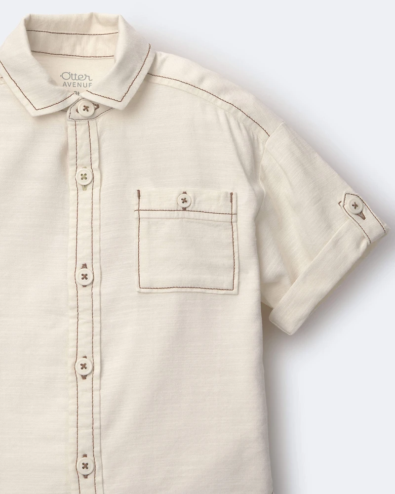 Toddler Boy Button-Down Short Sleeve Shirt - Cream