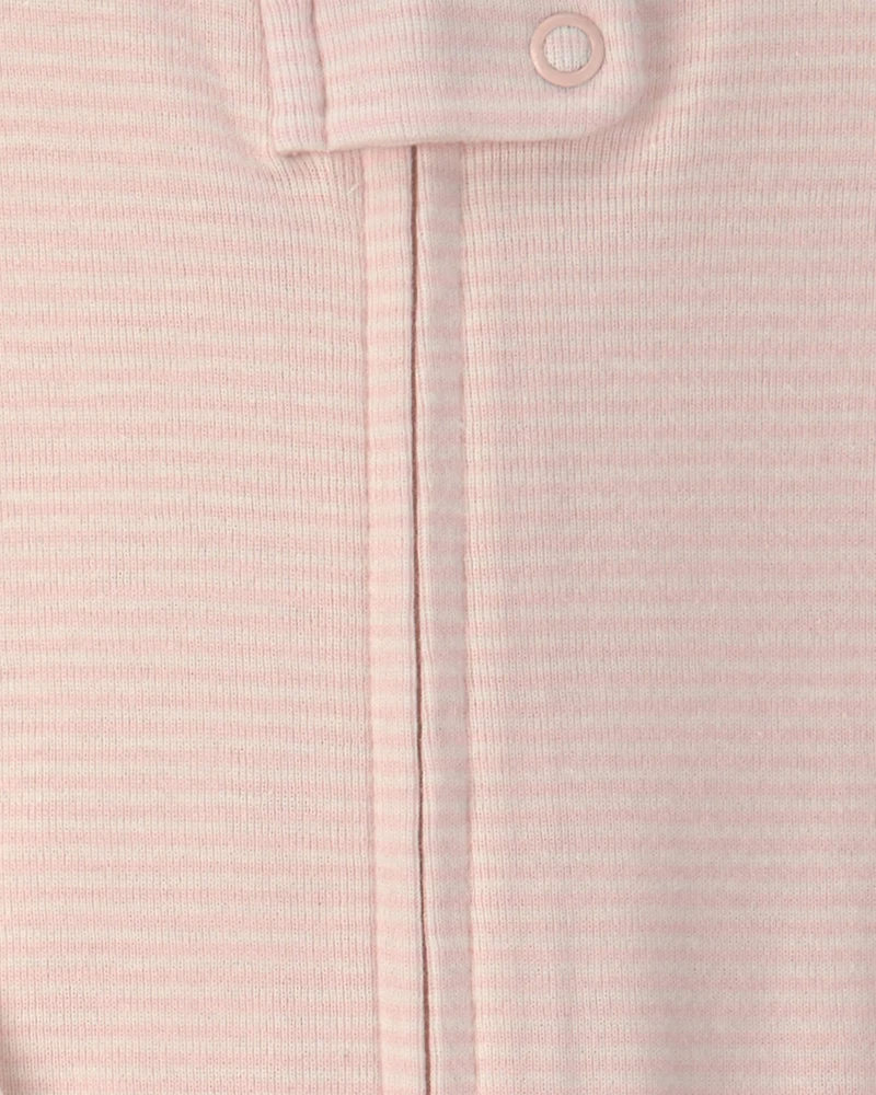 Baby Girl 2-Pack Floral Striped 100% Cotton 2-Way Zip Sleepers - Pink