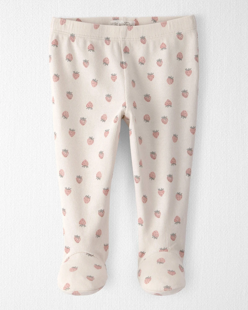 Baby Girl Organic Cotton Rib Footed Pants Strawberry-Print