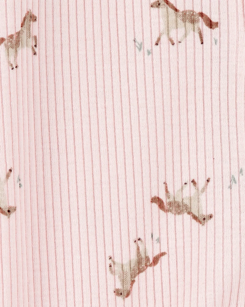 Baby Girl Horse Print 2-Way Zip Ribbed Sleeper pyjamas