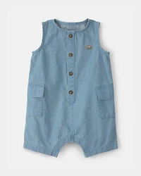 Baby Beach Cruiser Chambray Sleeveless Romper - Blue