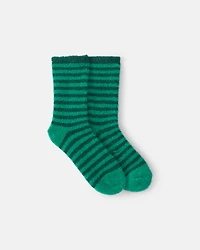 Kids Striped Christmas Cozy Socks - Green