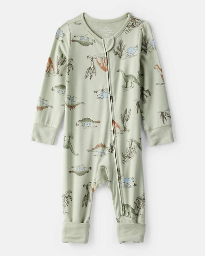 Baby Boy Dinosaur Print PurelySoft Long-Sleeve Sleeper - Green
