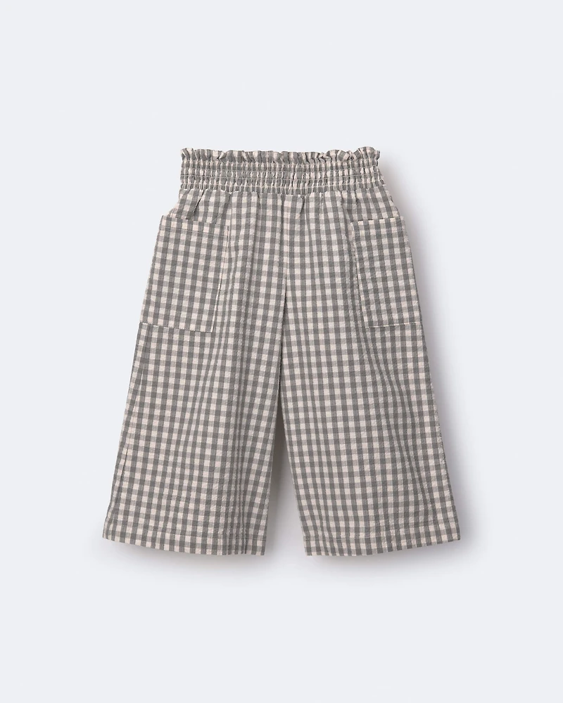 Toddler Girl Gingham Smocked Wide Leg Pant - Cream/Grey