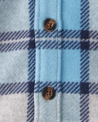 Baby Boy 3-Piece Plaid Shacket Outfit Set - Blue/Grey