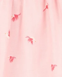 Baby Girl Bird Print Tank Romper - Pink