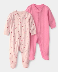 Baby Girl 2-Pack Strawberry Sleeper - Pink