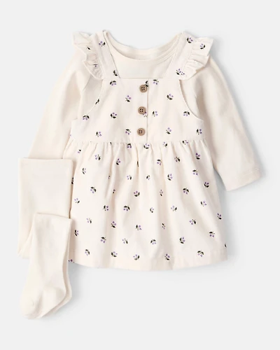 Baby Girl 3-Piece Floral Long-Sleeve Dress Set - White