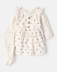 Baby Girl 3-Piece Floral Long-Sleeve Dress Set - White