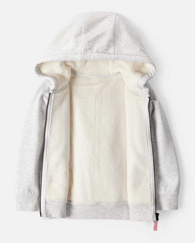 Toddler Girl Long-Sleeve Hooded Zip-Up Jacket - Grey