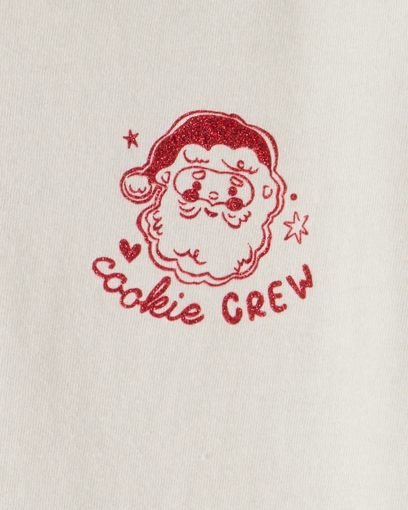 Toddler Girl Christmas Santa Cookie Crew Long-Sleeve Graphic Tee - Cream