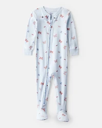 Toddler Girl Butterfly 100% Cotton Snug Fit Footie 1-Piece Pyjamas - Blue