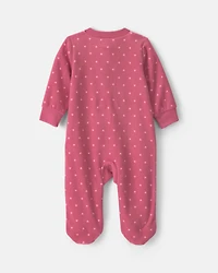 Baby Girl Heart Fleece 2-Way Zip Sleeper - Pink