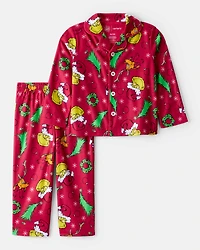 Toddler Dr. Seuss™ The Grinch Print Fleece Long-Sleeve Loose Fit 2-Piece Pajamas - Red
