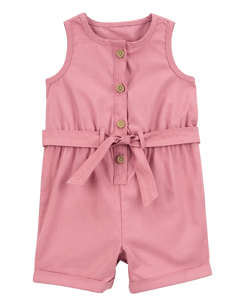 Baby Girl Sleeveless Canvas Romper -Pink