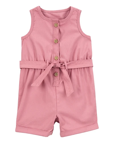 Baby Girl Sleeveless Canvas Romper -Pink