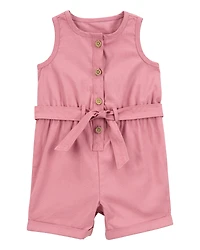 Baby Girl Sleeveless Canvas Romper -Pink