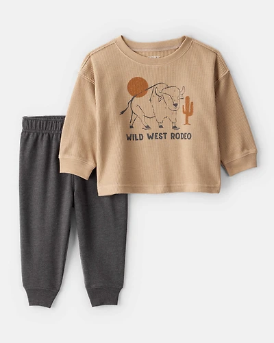 Baby Boy Western Long-Sleeve Tee & Pant Set - Brown