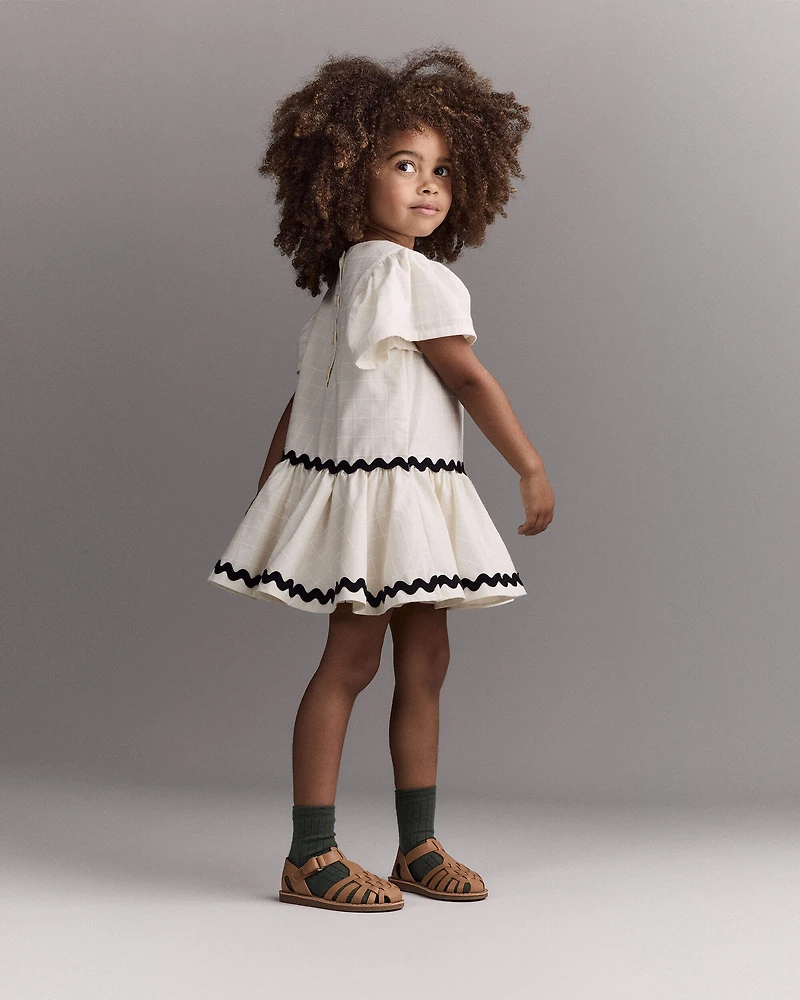 Toddler Girl Short-Sleeve Peplum Dress - Cream