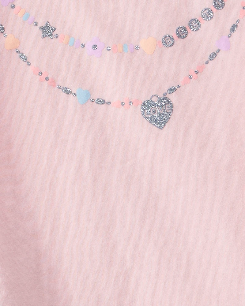 Toddler Girl 2-Piece Necklace Printed Tee & Rainbow Skort Set